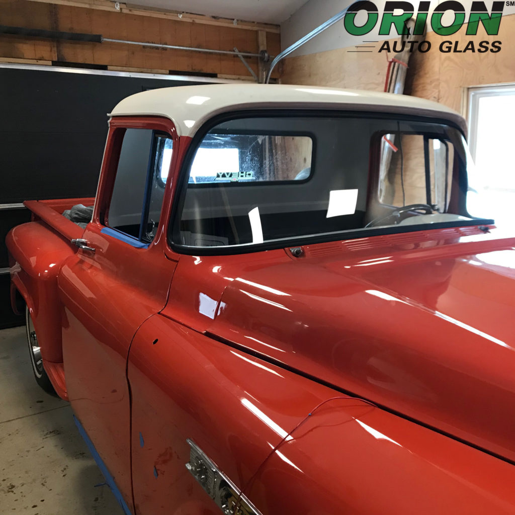 vintage red truck windshield replacement