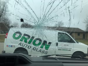 smashed windshield, van