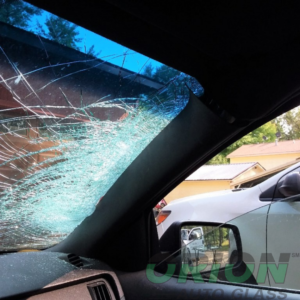 smashed windshield, car interior